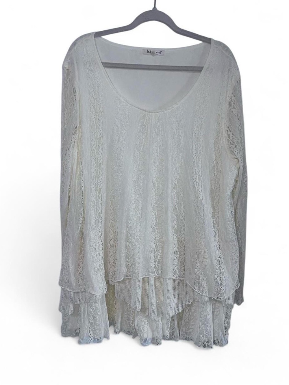 Indigo Soul Ivory Lace Ruffle Top – Women’s 3XL | Boho Western Festival Style